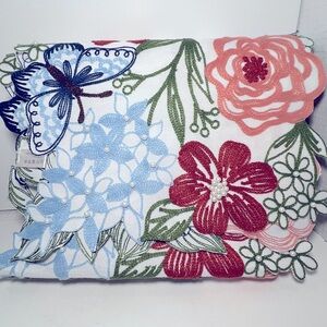 70” Embroidered Table Runner with Seed Pearls and Cutout Edges